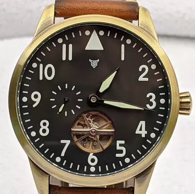 SOLID BRASS Automatic SeaGull Field Watch Pilot Flieger Flywheel Black • $155