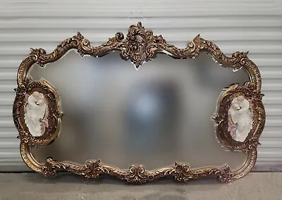 Vintage French Italian Rococo Louis XV Style Gold Wall Mantle Mirror W Figures • $1259