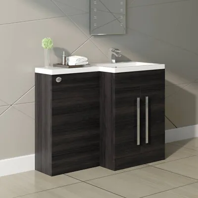Designer RH Grey 1100mm Bathroom L Shape Vanity Unit With Basin - No Toilet • £336.97