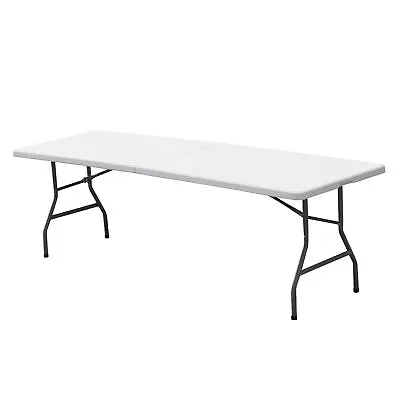 8' Plastic White Folding Table W/Handle Lock Beach Family Picnic Indoor Outdoor • $87.58