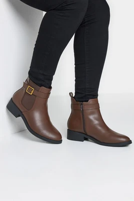 Yours Curve Women's Plus Size Buckle Faux Leather Ankle Boots • £40.99