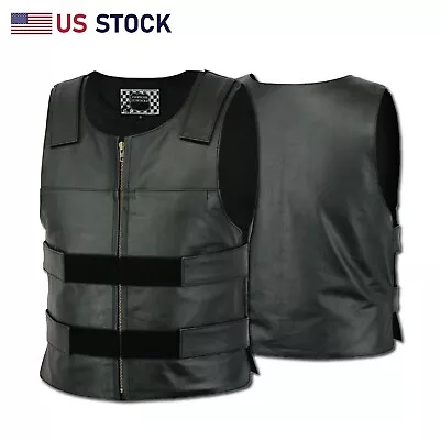 Men Bullet Proof Style Leather Motorcycle Vest For Bikers Tactical Waistcoat  • $31.47