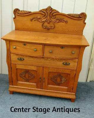 62449  Antique Oak Victorian Buffet Sideboard Server Cabinet • $725