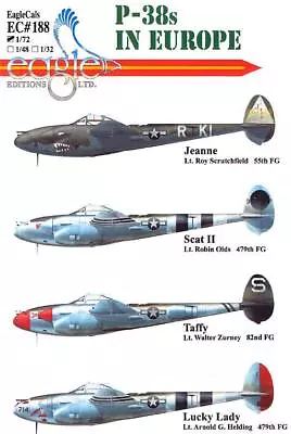 EagleCals Decals 1/72 LOCKHEED P-38 LIGHTNING FIGHTER IN EUROPE • $16.50