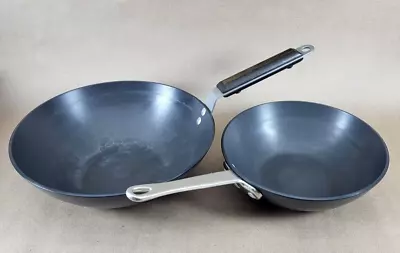 2 Vintage Commercial Aluminum Cookware Woks 10  And 8  Anodized Wok • $44.64