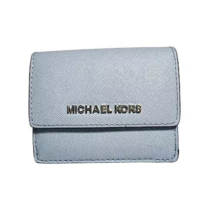 Michael Kors Light Sky  Blue Saffiano Leather Travel Jet Set Wallet Bi Fold • $18.95