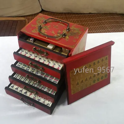 Chinese Mah-Jong 144 Tiles Game Set With Wooden Box Entertainment Prop Gift New • $140.70