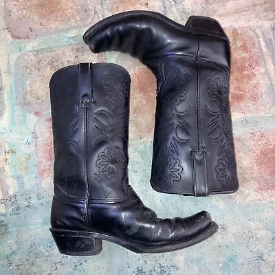 Vintage Leather Cowboy Boots Black Vulcan Soles Western Floral Need Insoles 9 D • $49