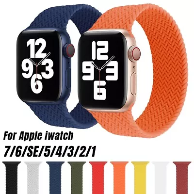 $6.59 • Buy For Apple Watch Band Series 7 6 5 4 3 SE Elastic Nylon Braided Strap 40/41 44/45