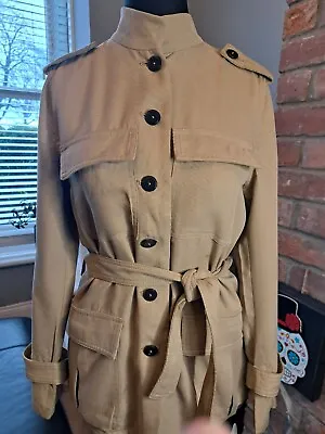 Mango Suit Black Safari Beige Khaki Blazer Jacket Buttons Belt  Size Xs • £7.50