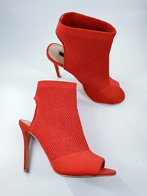 Miss Selfridge Size 5 (38) Red Stretch Knit Peeptoe Stiletto Heel Court Shoes • £13