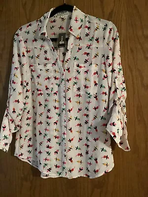 NWT Express Peppers & Mustache Print Portofino Top Blouse - Size Small • $44.95