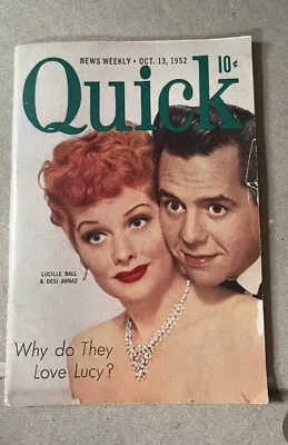 1952 Lucille Ball  Quick  Magazine (Scarce / Vintage) I Love Lucy • $20