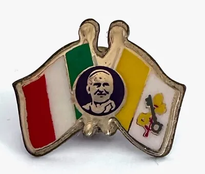 Lapel Pin Crossed Flags Vatican City And Italy With Pople John Paul Ii • $9.99