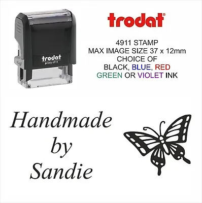 Personalised Handmade By Rubber Stamp Self Inking Butterfly Black Blue Red Viole • £13.95