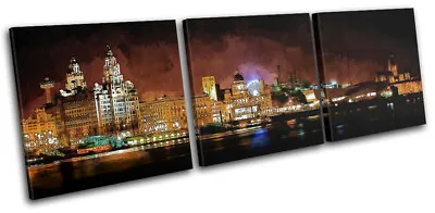 £39.99 • Buy Liverpool Skyline Watercolour Landmarks TREBLE CANVAS WALL ART Picture Print