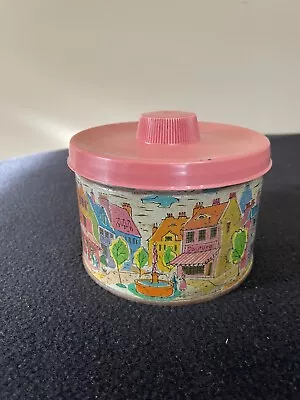 Vintage Mrs. Leland's Golden Butter Bits Tin W/Pink Lid -Street Scenes In France • $4