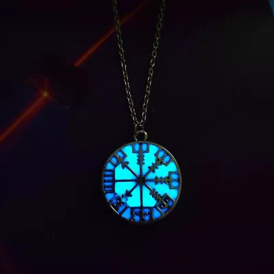 Men Personality Compass Blue Luminous Pendant Necklace Jewelry Birthday Gift • $0.08