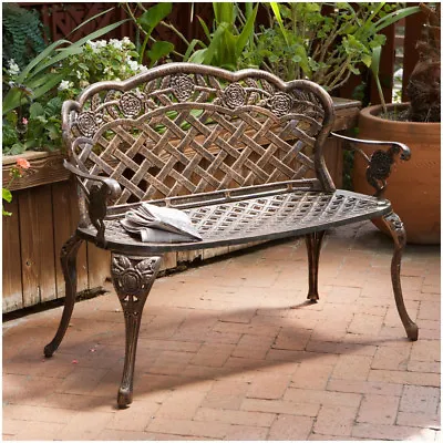 Rustic Garden Bench Patio Loveseat Sturdy Cast Aluminum Antique Copper Finish • $312.60