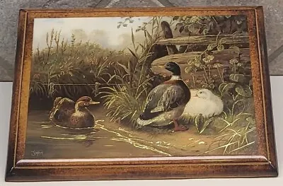 Vintage Duck Print On Wood Gold Etching Lacquered SIGNED Wall Art Home Decor 9  • $10.49