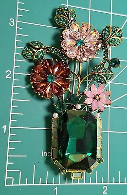 Vintage Baroque Court Style Vase Brooch Pin Rhinestone Floral Flower Statement  • $14.99