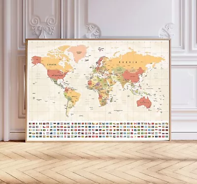 Detailed World Map Poster Push Pin World Map Map Print Wall Décor A2/A3/A4/A5 • £5.99