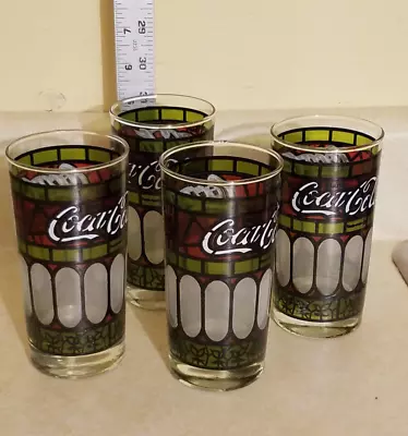 Vintage Coca Cola Drinking Glasses Coke Tiffany Style Green Red Stained Glass L2 • $12.99