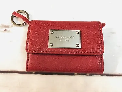 MICHAEL KORS Signature Jet Set Small Flap Coin Purse Wallet Gen Leather Red • $48