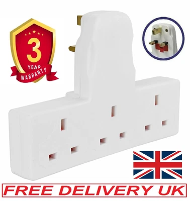 £3.89 • Buy 3 Way Socket Extension Wall Adaptor 3 Gang White Fused Plug Multi Adapter 