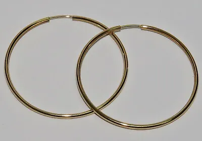 9CT GOLD SLEEPER HOOP EARRINGS - 32mm DIAMETER - PAIR - SOLID 9CT GOLD - LARGE • £34.95