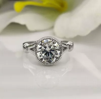 2Ct Lab Created Diamond Bezel Set Solitaire Engagement Ring 14KWhite Gold Plated • $143.89