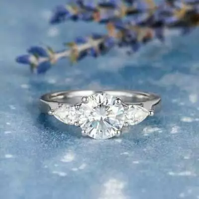 3.20 Ct White Round Moissanite Engagement & Wedding Ring Set 925 Sterling Silver • $153.45