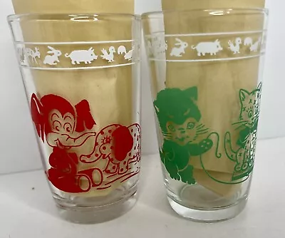 2 Vtg Swanky Swig Swizzle Juice Glasses Rabbits & Cats Elephants & Ducks 1950s • $11.99