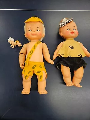 Vintage Hanna Barbera Ideal 16  Pebbles And Bam Bam Flintstones Dolls With Hat • $80