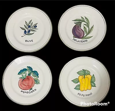 4 Sberna Deruta Italian Pottery 11” Dinner Plates Vegetables • $56