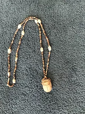 36” Brown Scarab Necklace With Mummy Beads And 10 Smaller Scarabs • $33.87