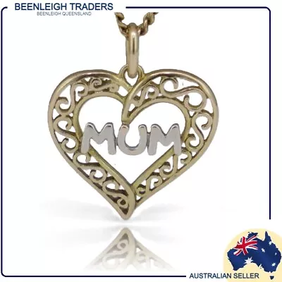 Yellow Gold MUM HEART Charm Or Pendant ~ Guaranteed Genuine Real 9ct / 9k Gold • £31.01