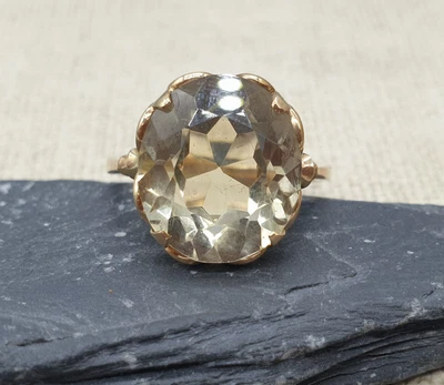 £264 • Buy Vintage 18ct Yellow Gold Lemon Quartz Citrine Dress Ring 18k Large Natural Stone