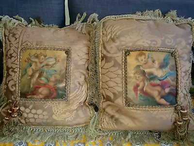 Unusual Antique Hand Painted Decorative Pillows • £110