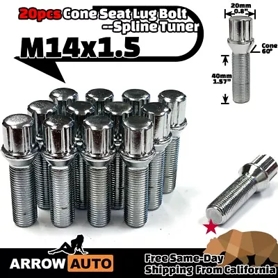 20 Chrome 14x1.5 Spline Lug Bolt 40mm Fit Jette/Tiguan&VW AM Wheel 10-15mmSpacer • $37.71