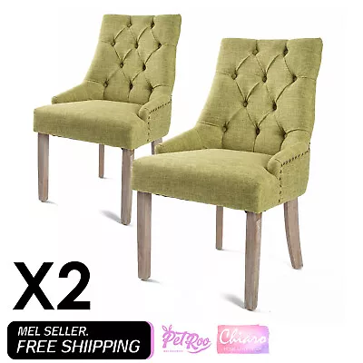 La Bella 2 Set French Provincial Dining Chair Amour Oak Fabric Studs Retro - Gre • $320.90