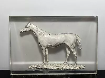 Vintage Clear Glass Paperweight Plaster Filled Horse Imprint Free Shipping • $24.99