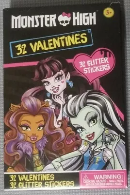 Monster High 32 Valentines & 32 Glitter Stickers • $5.99