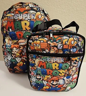 Super Mario Bros Students School Backpack Insualted Lunch Bag Combo. • $24.99