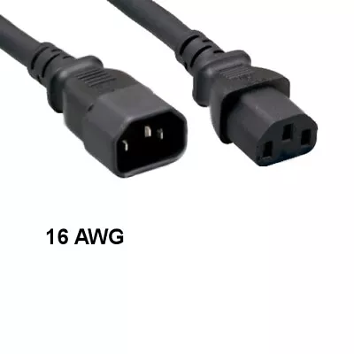 KNTK 6ft AC Power Cord IEC-60320 C13 To C14 Extension 16 AWG 13A 250V SJT Cable • $11.64