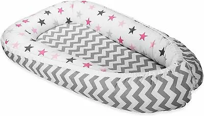 Baby Double-sided Soft Cocoon Bed Zig Zag/Pink Grey Stars • £24.99