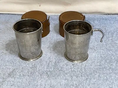 Lot 2 Vintage GERMANY Collapsable Travel Camping CUP With Handle LEATHER CASE • $39.99