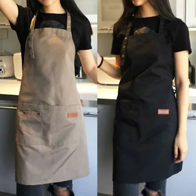 Women Men Kitchen Apron Waterproof Cotton Apron W/2Pockets Dishwashing Oil-Proof • $8.18