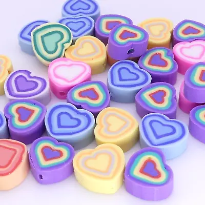 £3.60 • Buy 30 Mixed Heart Shaped Polymer Clay Beads, Heart Beads Jewellery Making Beads