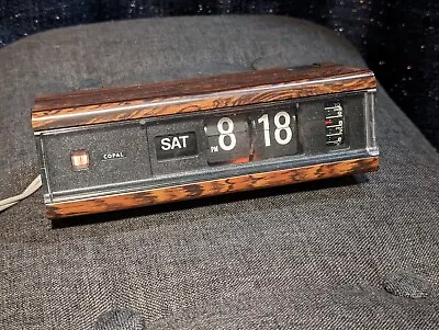 Vintage Copal Alarm Clock Flip Number & Day Clock Model 229 12 Hr Day Wood Grain • $115